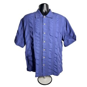 Back Bay Shirt Mens Large Blue‎ Rayon Blend Short Sleeve Button Up Casual
